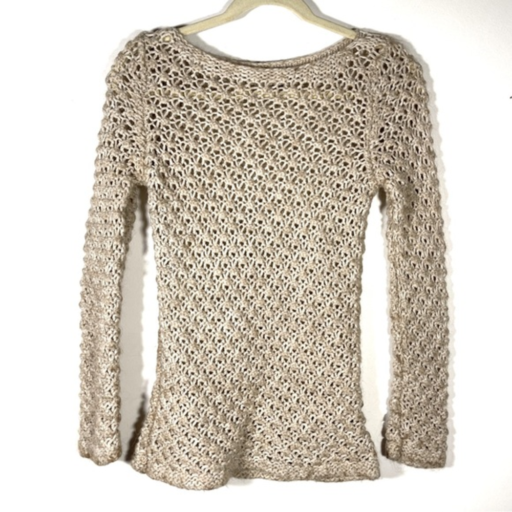 Berretti‎ Open Knit Wool Alpaca Blend Sweater Tan Gold Metallic Italy S